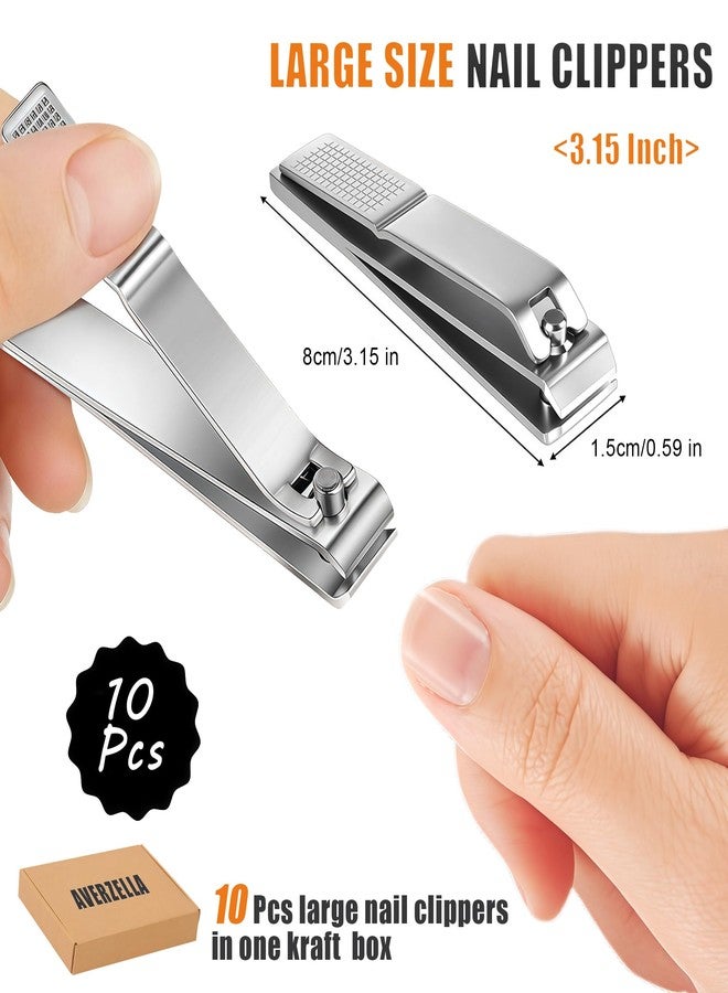 AVERZELLA 10-Pack Toenail Clippers, Straight Edge Toe Nail Clippers Bulk for Thick Nails, Large Stainless Steel Nail Clipper for Men Women Adults, 3.15 inch Long Handle Nail Clipper Set (Silver) - Image 5